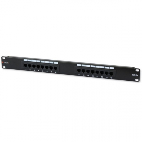 Techly Patch panel 1U UTP 16xR J45 Cat.5e, black