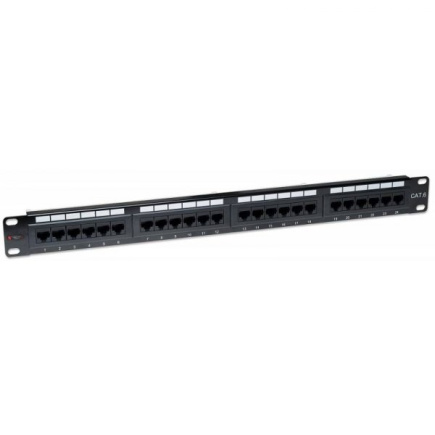 Techly Patch panel 1U UTP 24xR J45 Cat.6, black