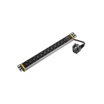 SOMI Networks | 1U, 19″, 12x C13 Aluminium PDU Power Panel with Indicator | PDU12C13ASP | Silver | No Switch; No Protection; Schuko Input; Cord 1.8m PDU12C13ASP