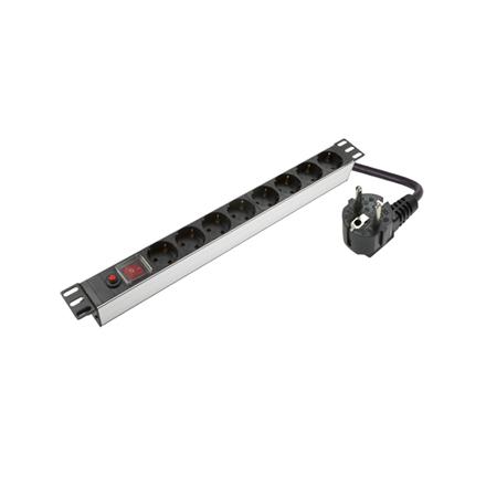 SOMI Networks | 1U, 19″, 8x Schuko Aluminium PDU Power Panel | PDU08SASO | Silver | With Switch and Surge Protector; Schuko Input; Cord 1.8m PDU08SASO