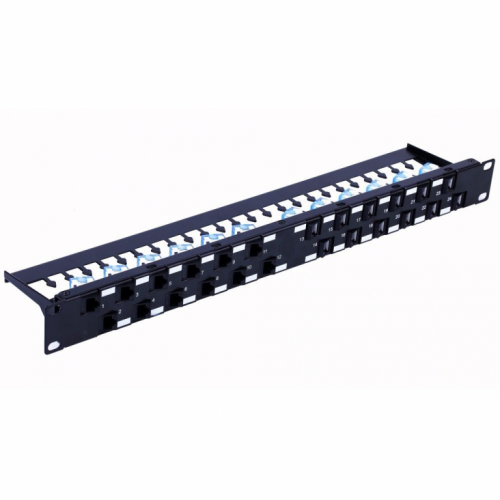 24x RJ45 Cat6a UTP Keystone Patch Panel, 1U, Diagonal Ports