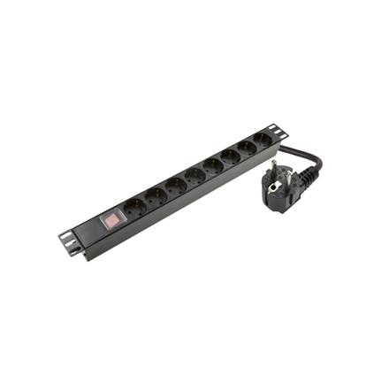 SOMI Networks | 1U, 19″, 8x Schuko PDU Power Panel | PDU08SAS | Black | With Switch; No Protection; Schuko Input; Cord 1.8m PDU08SAS