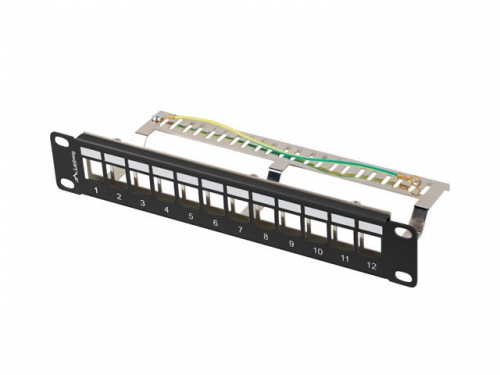 Lanberg Patch Panel 12 Port 1U 10 inch FTP with organizer for keystone modules, black