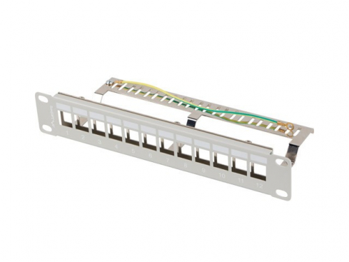 Lanberg Patch Panel 12 Port 1U 10 inch FTP with organizer for keystone modules, gray