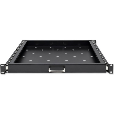Qoltec 54509 Steel mount shelf with handle for RACK | 600*600 | Pull-out | Black