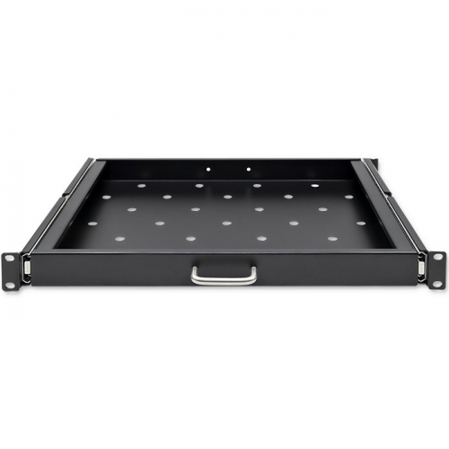 Qoltec 54509 Steel mount shelf with handle for RACK | 600*600 | Pull-out | Black
