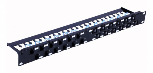 Techly UTP Patch Panel 24 Places RJ45 Cat.6A Inclined Output 1U Black
