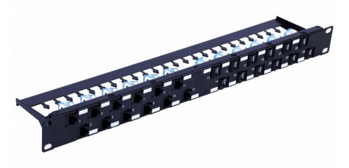 Techly UTP Patch Panel 24 Places RJ45 Cat.6A Inclined Output 1U Black