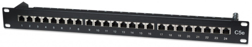 Intellinet Patch Panel, Cat5e, FTP, 24-Port, 1U, Shielded, 90° Top-Entry Punch-Down Blocks, Black