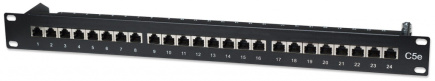 Intellinet Patch Panel, Cat5e, FTP, 24-Port, 1U, Shielded, 90° Top-Entry Punch-Down Blocks, Black