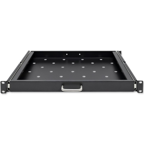 Qoltec 54509 Steel mount shelf with handle for RACK | 600*600 | Pull-out | Black