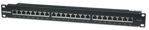 Intellinet Patch Panel, Cat6, FTP, 24-Port, 1U, Shielded, 90° Top-Entry Punch-Down Blocks, Must