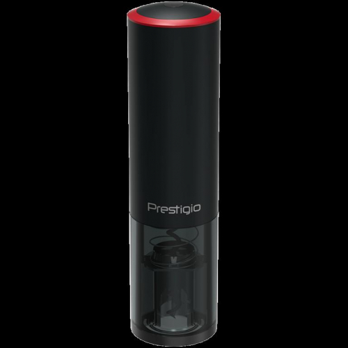 Prestigio Lugano, smart wine opener, 100% automatic, aerator, vacuum stopper preserver, foil cutter, opens up to 80 bottles without recharging, 500mAh battery, Dimensions D 52*H200mm, black+red color.