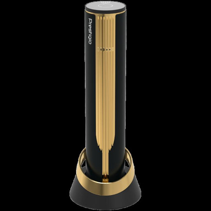 Prestigio Maggiore, smart wine opener, 100% automatic, opens up to 70 bottles without recharging, foil cutter included, premium design, 480mAh battery, Dimensions D 48*H228mm, Черный + gold color.