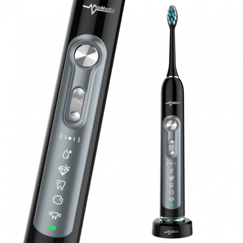 Promedix PR-750 B Electric Sonic Toothbrush IPX7 Black, Travel Case, 5 Operation Modes, Timer, 3 Power Levels, 3 Exchangable Heads