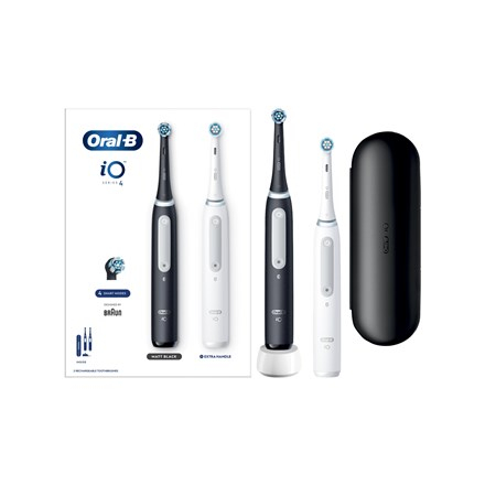 Oral-B | Electric Toothbrush Duo pack | iO4 Series | Rechargeable | For adults | Number of brush heads included 2 | Number of teeth brushing modes 4 | Black/White WLONONWCRDEZB