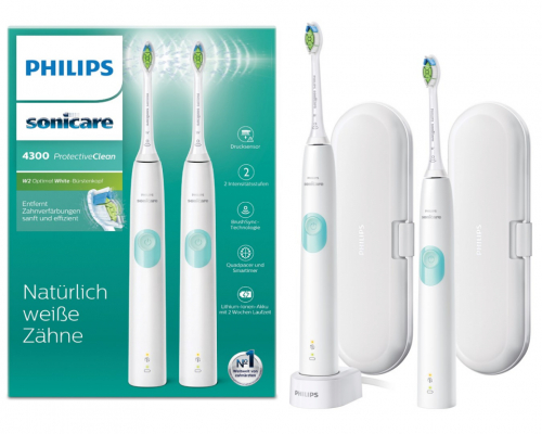 Philips Sonicare ProtectiveClean 4300 HX6807/35 2-pack sonic electric toothbrushes with chargers