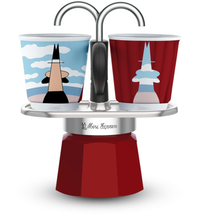 Bialetti Mini Express - Espressokocher-Set - rot + 2 Becher aus Arte Collection René Magritte