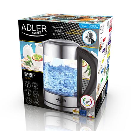 Adler | Veekeetja | AD 1247 NEW | With electronic control | 1850 - 2200 W | 1.7 L | Stainless steel, glass | 360° rotational base | Stainless steel/Transparent