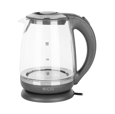 ECG Electric Kettle RK 2020 Grey Glass, 2 L, 360° base with power cord storage, Blue backlight, 1850-2200 W