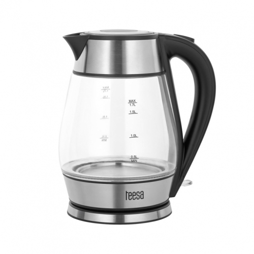 TEESA electric Kettle, glass + inox, 2000 W, black, 1.7 L