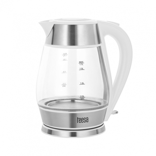 TEESA electric Veekeetja, glass + inox, 2200 W, white, 1.7 L