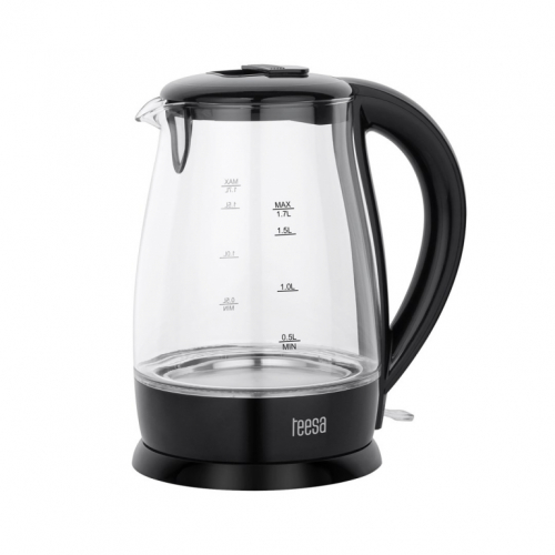 TEESA Electric Kettle, Glass, 2200 W, Black, 1.7 L