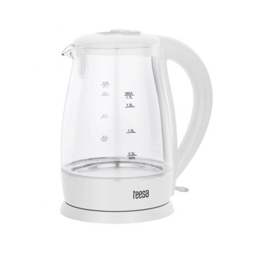 TEESA Electric Kettle, Glass, 2000 W, White, 1.7 L