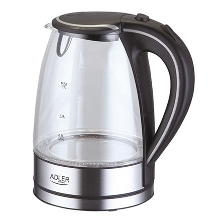 Adler AD 1225 electric Veekeetja 1.7 L Black,Stainless steel,Transparent 2200 W