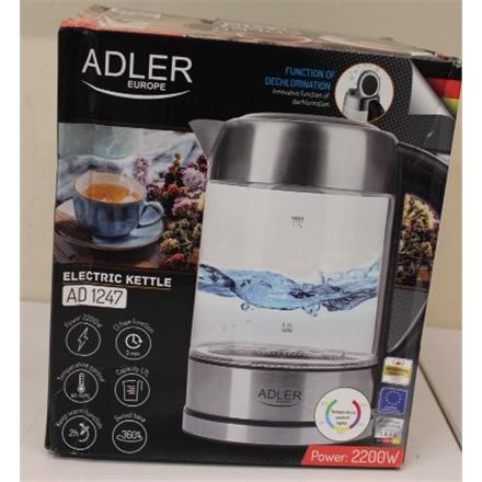 Taastatud. Adler AD 1247 NEW Veekeetja, Electronic control, Glass, 1.7 L, 2200, Stainless steel/Transparent Adler Veekeetja AD 1247 NEW Adler With electronic control 1850 - 2200 W 1.7 L Stainless steel, glass 360° rotational base Stainless steel/Transpare