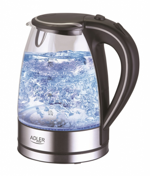 Adler AD 1225 electric Veekeetja 1.7 L Black,Stainless steel,Transparent 2200 W