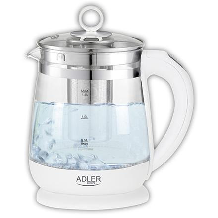 Adler | Veekeetja | AD 1299 | Electric | 2200 W | 1.5 L | Glass/Stainless steel | 360° rotational base | Valge