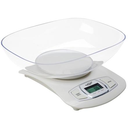 Adler AD 3137 Kitchen scales, Capacity 5 kg , Graduation 1g, Big LCD Display, Auto-zero/Auto-off, Large bowl, White | Adler | Adler AD 3137 | Maximum weight (capacity) 5 kg | Graduation 1 g | Display type LCD | White