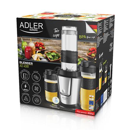 Adler | Blender | AD 4081 | Tabletop | 800 W | Jar material BPA Free Plastic | Jar capacity 0.57 and 0.4 L | Ice crushing | Black/Stainless steel