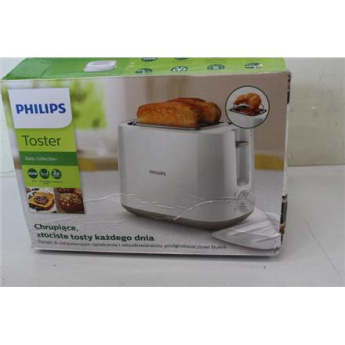 Taastatud. PHILIPS HD2582/00 Daily Collection Toaster, Valge | Philips | Toaster | HD2582/00 | Power 760 - 900 W | Number of slots 2 | Housing material Plastic | Valge | DAMAGED PACKAGING