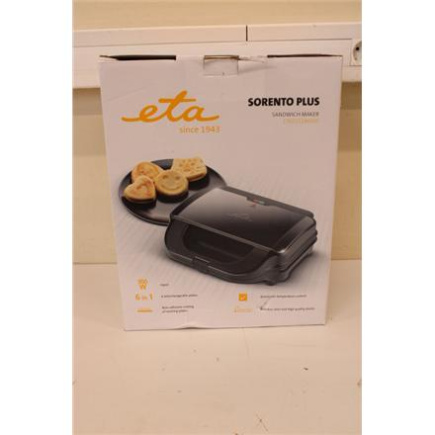 Renew. ETA Sandwich Maker Sorento Plus ETA515190000 ETA 900 W Number of plates 6 Number of pastry 2 Black DAMAGED PACKAGING | ETA | Sandwich Maker | Sorento Plus ETA515190000 | 900 W | Number of plates 6 | Number of pastry 2 | Black | UNPACKED,