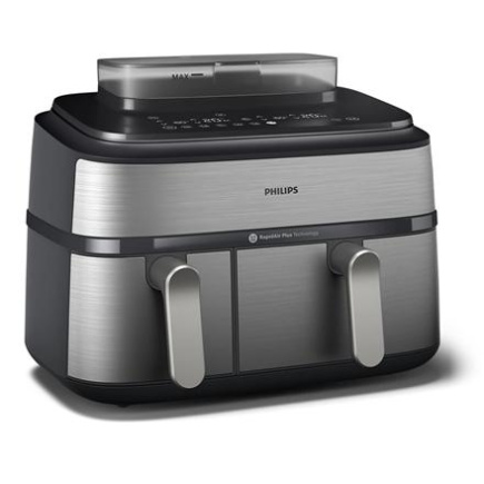 Philips Dual Basket Airfryer | NA555/00 5000 series | Power 2750 W | Capacity 9 L | RapidAir Plus | Silver