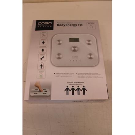 Taastatud. Caso Body Energy Fit Scale, Maximum weight (capacity) 150 kg, Accuracy 100 g, Glass | Caso | Scale | BodyEnergy Fit | Maximum weight (capacity) 150 kg | Accuracy 100 g | White | DEMO