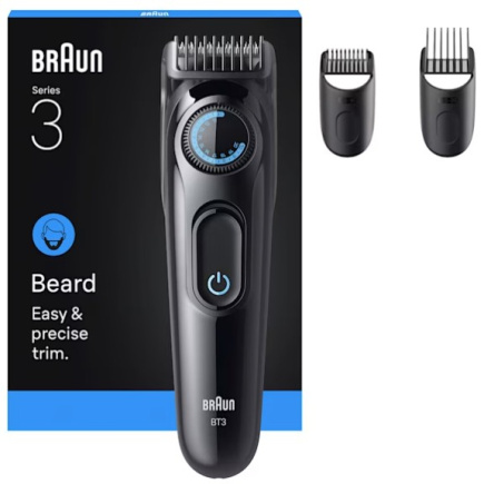Braun Series 3 Beard Trimmer BT3520 244978 Akku/Netz black/blue 3 Aufsätze