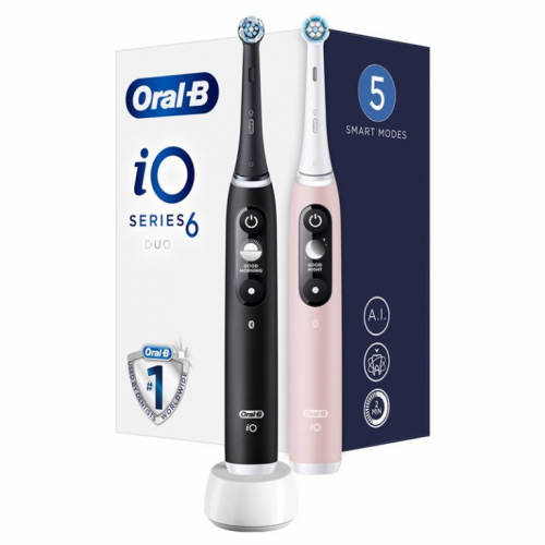 Braun Oral-B iO6, 2 tk, must/roosa - Elektriliste hambaharjade komplekt / IO6DUOPB