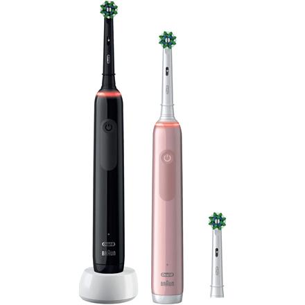 Oral-B Electric Toothbrush | Pro 3 3900N Black/Pink Duopack | Rechargeable | For adults | Number of brush heads included 3 | Number of teeth brushing modes 3 | Black/Pink