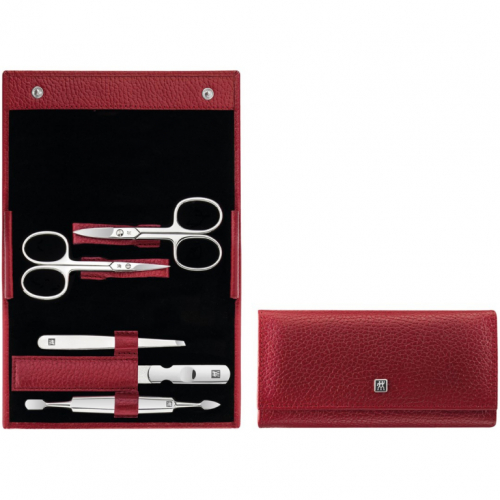 Zwilling Classic Inox Manicure Set – Red Leather Case, 5 Pieces - Red