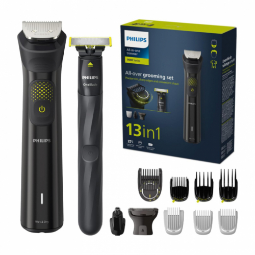 Philips Multigroom series 9000 13-in-1, Face, Hair and Body MG9530/15, Self-sharpening metal blades, Up to 120-min run time