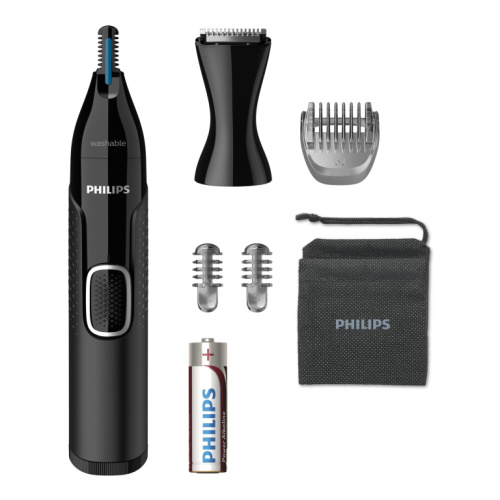 Philips Nose and ear trimmer NT5650/16 100% waterproof, AA-battery included, , precision comb, 2 eyebrow combs 3mm/5mm, on/off button, Черный