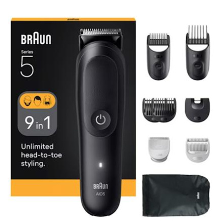 Braun 9-in-1 Grooming Kit | All-in-One Kit Series 5 AIO5540 | Cordless | Number of length steps 14 | Черный