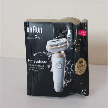 Taastatud. Braun 9-011 3D Silk-epil 9 Flex Epilator, White/Gold | Braun | Epilator | 9-011 3D Silk-epil 9 Flex | Operating time (max) 50 min | Number of power levels 2 | Wet & Dry | White/Gold | DAMAGED PACKAGING