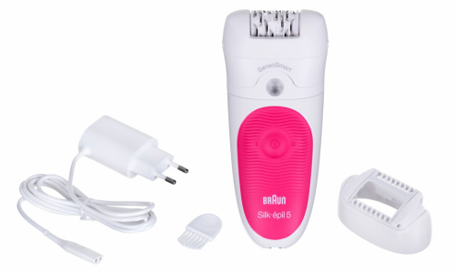 Braun | Silk-épil 5 SE5500 | Epilator | Operating time (max) 30 min | Bulb lifetime (flashes) Not applicable | Number of power levels 1 | Wet & Dry | White/Pink