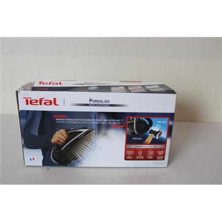 Renew. Tefal FV8062 Puregliss Iron , Black/Grey | TEFAL FV8062 Puregliss | Steam Iron | 3000 W | Water tank capacity 0.27 ml | Continuous steam 50 g/min | Steam boost performance 280 g/min | Black/Grey | DAMAGED PACKAGING, SCRATCHES