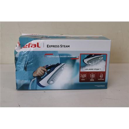 Taastatud. TEFAL FV2838E0 Steam Iron, Water Tank 0.27 L, Countinuous Steam 40 g/min, Blue/White | TEFAL FV2838E0 | Steam Iron | 2400 W | Water tank capacity 270 ml | Continuous steam 40 g/min | Blue/White | DAMAGED PACKAGING, BROKEN CORPUS ON SIDE