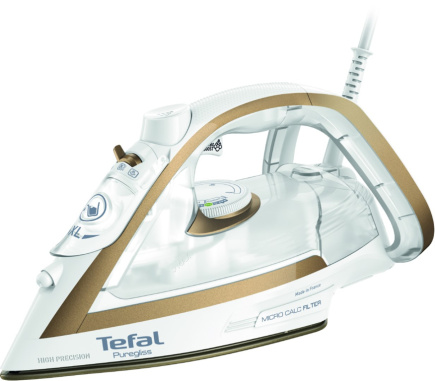 Tefal Puregliss FV8042 Dry & Steam iron Durilium AirGlide Autoclean soleplate 3000 W Bronze, Белый